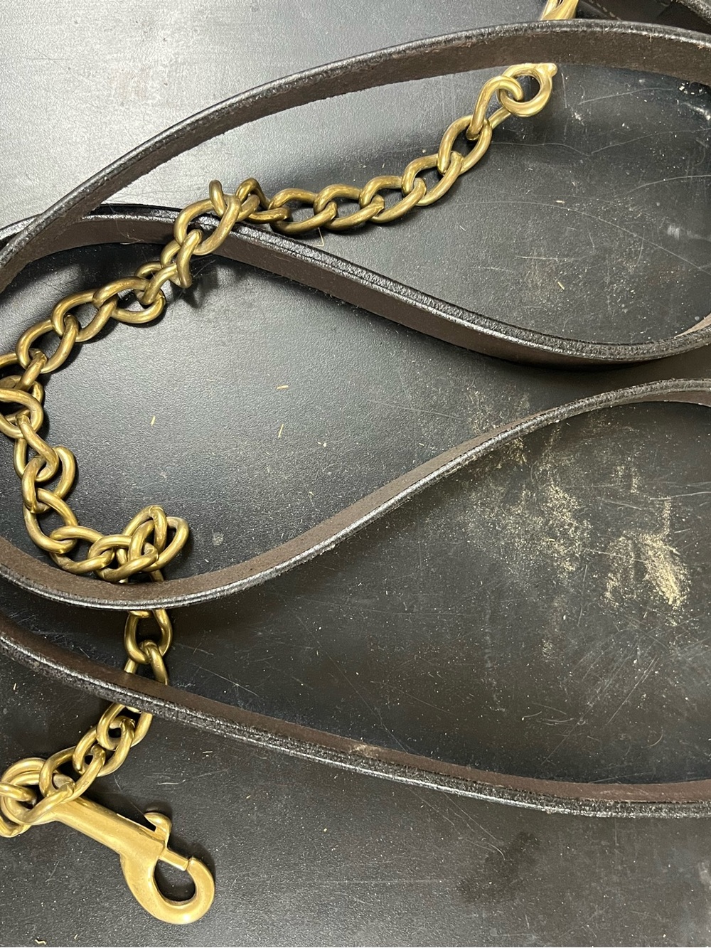 Brown Leather Dog Leash with Brass Chain Accent